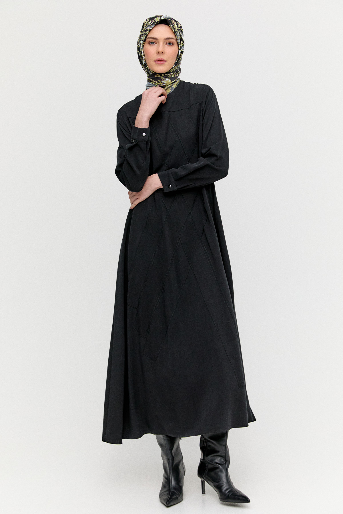 Geometrik Motifli Lyocell Elbise, Tesettür Giyim