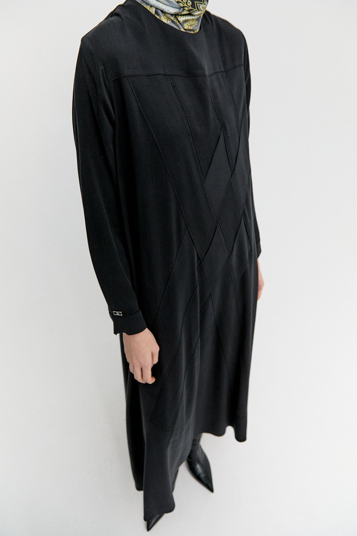 Geometrik Motifli Lyocell Elbise, Tesettür Giyim