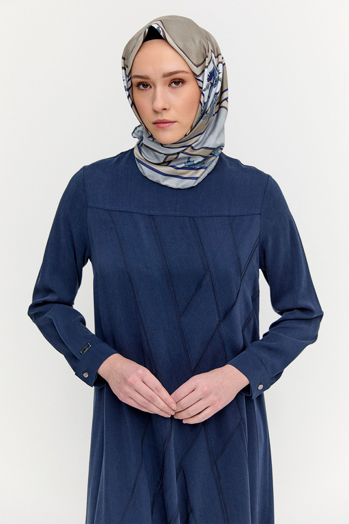 Geometrik Motifli Lyocell Elbise, Tesettür Giyim