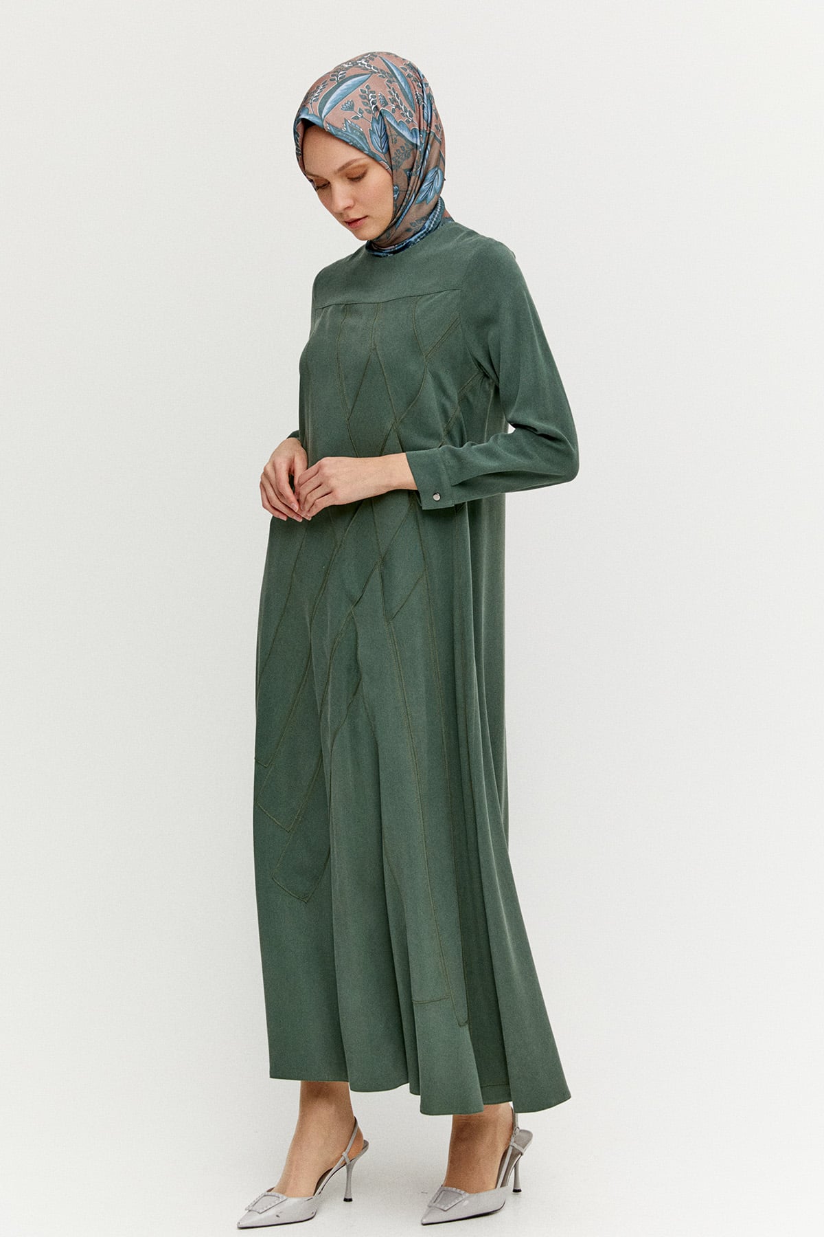 Geometrik Motifli Lyocell Elbise, Tesettür Giyim