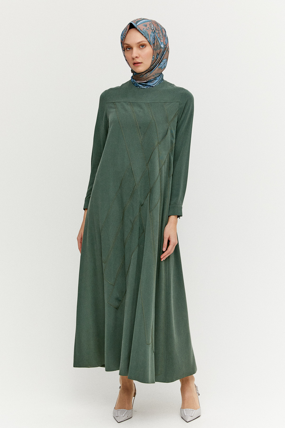 Geometrik Motifli Lyocell Elbise, Tesettür Giyim