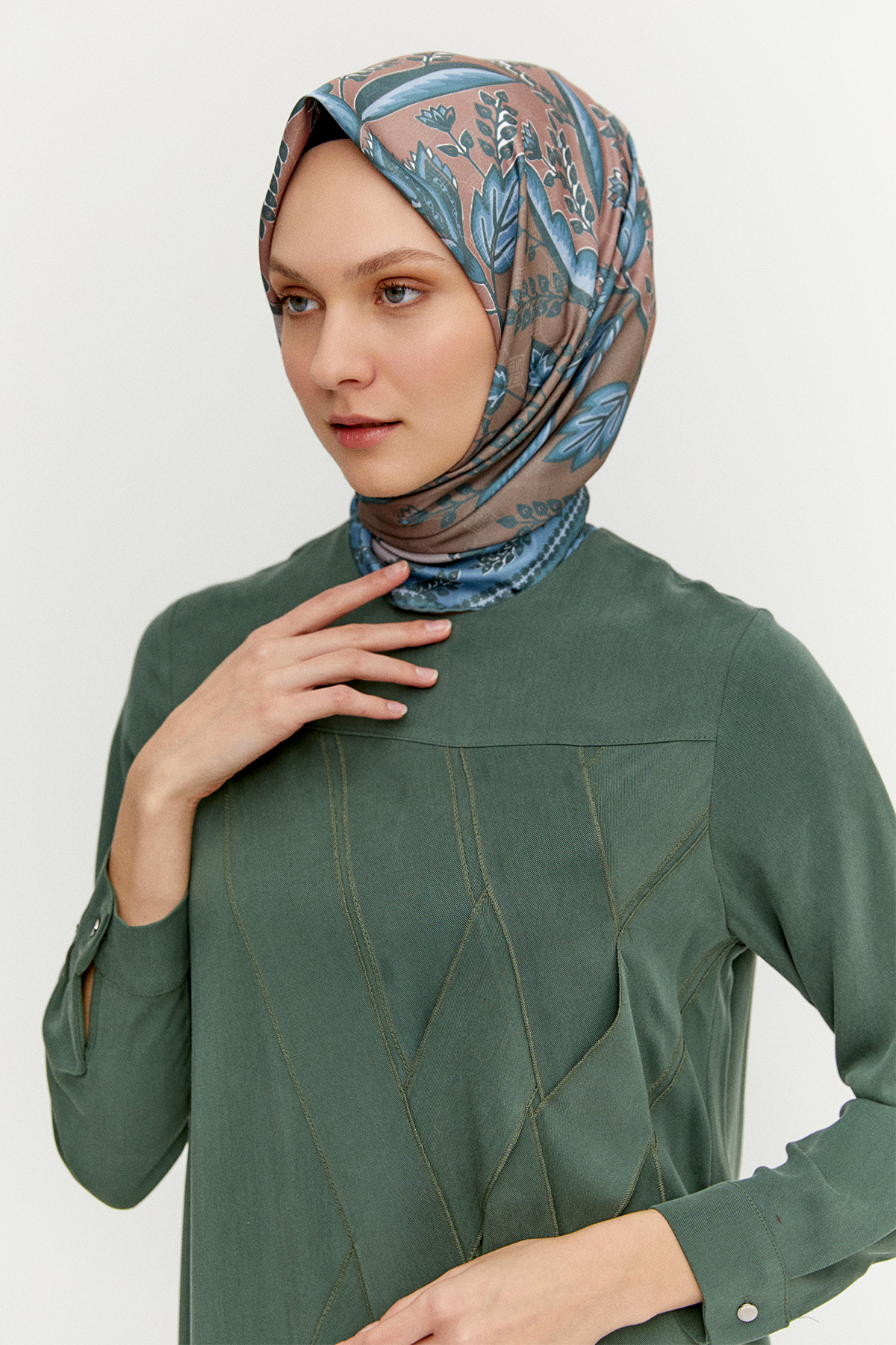 Geometrik Motifli Lyocell Elbise, Tesettür Giyim