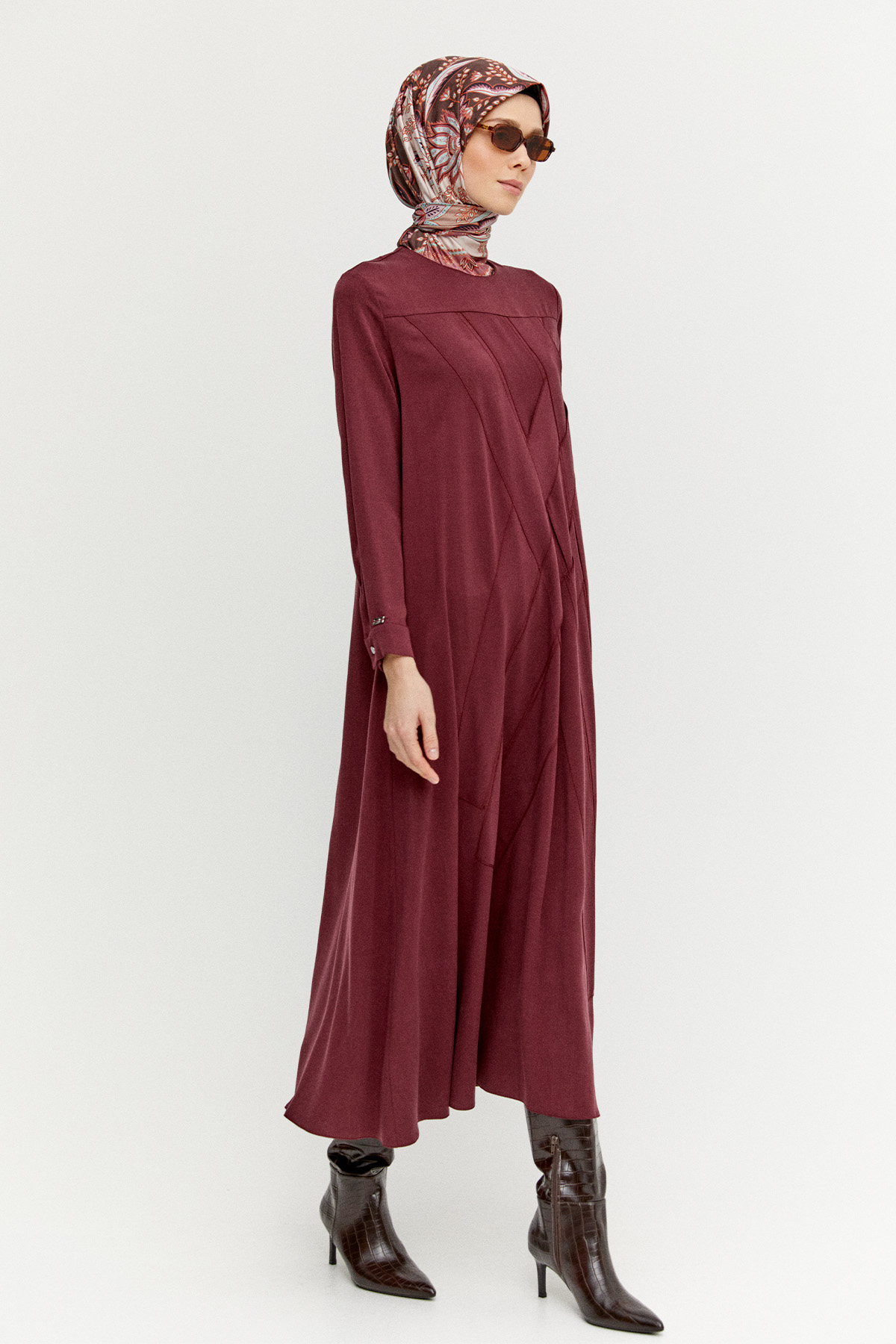 Geometrik Motifli Lyocell Elbise, Tesettür Giyim