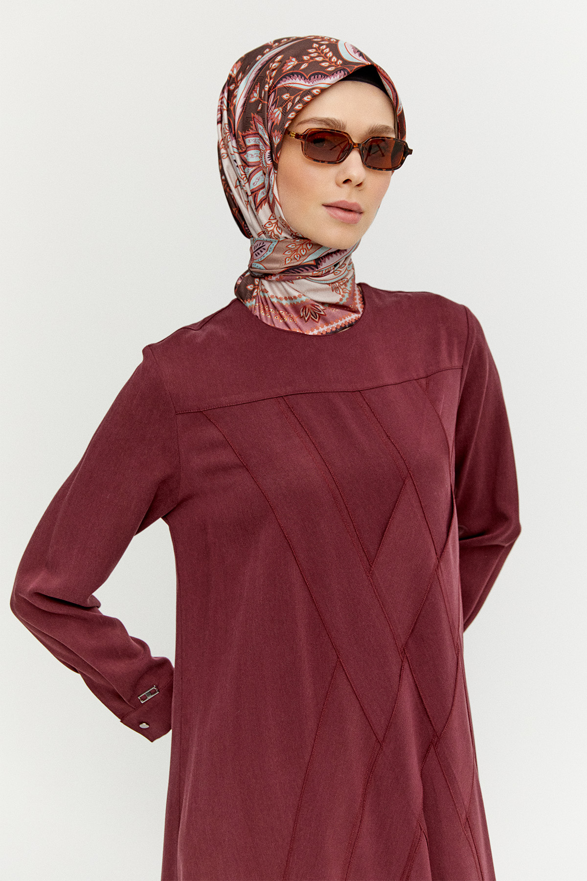 Geometrik Motifli Lyocell Elbise, Tesettür Giyim