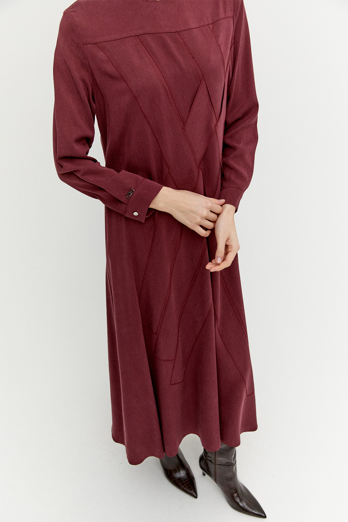 Geometrik Motifli Lyocell Elbise, Tesettür Giyim