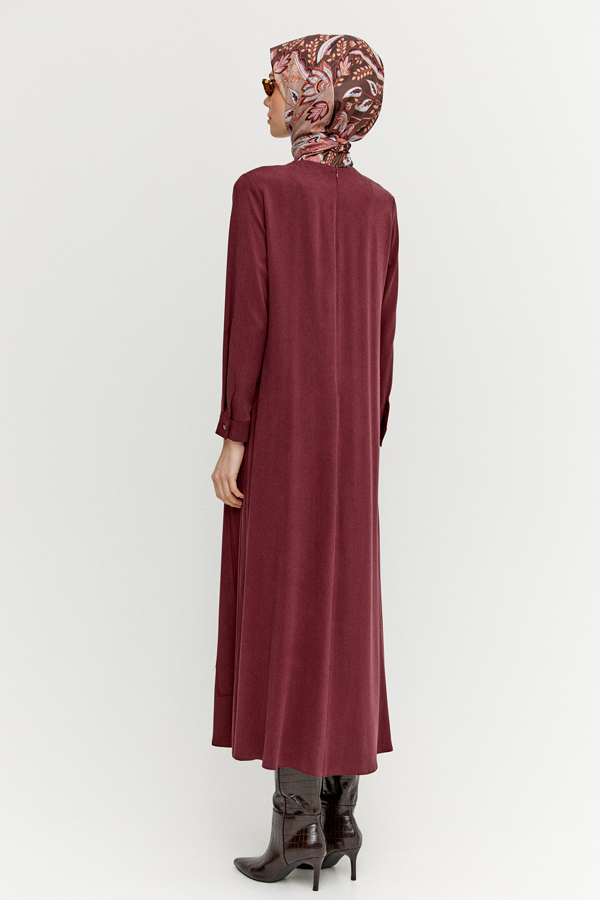 Geometrik Motifli Lyocell Elbise, Tesettür Giyim