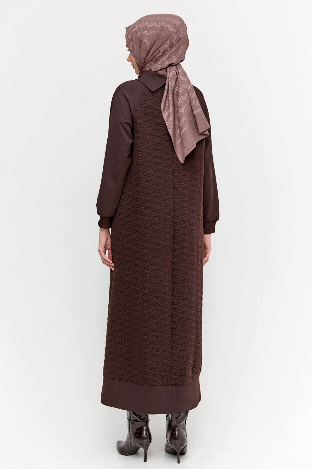 Yüksek Yakalı Dokulu Reglan Elbise, Tesettür Giyim