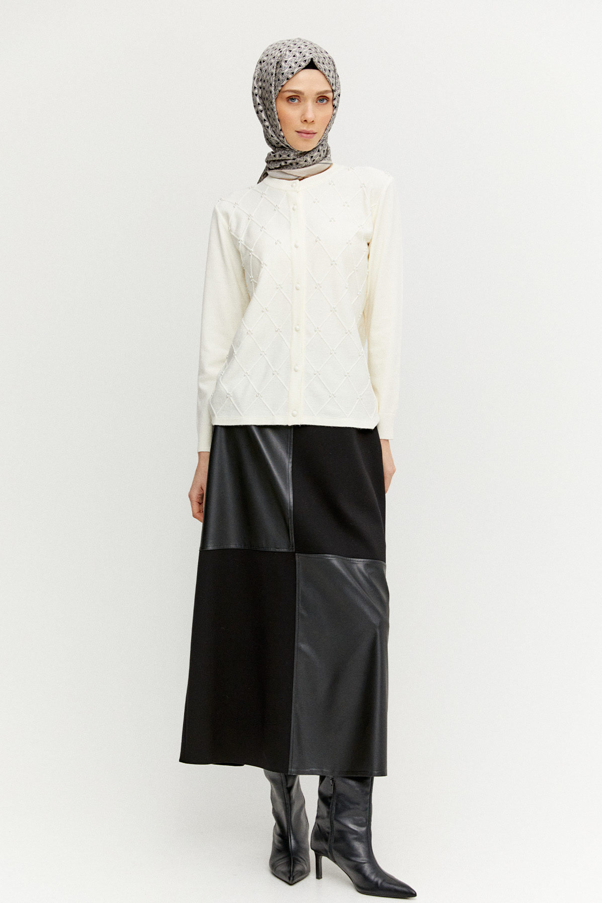 Suni Deri Parçalı A Kesim Etek