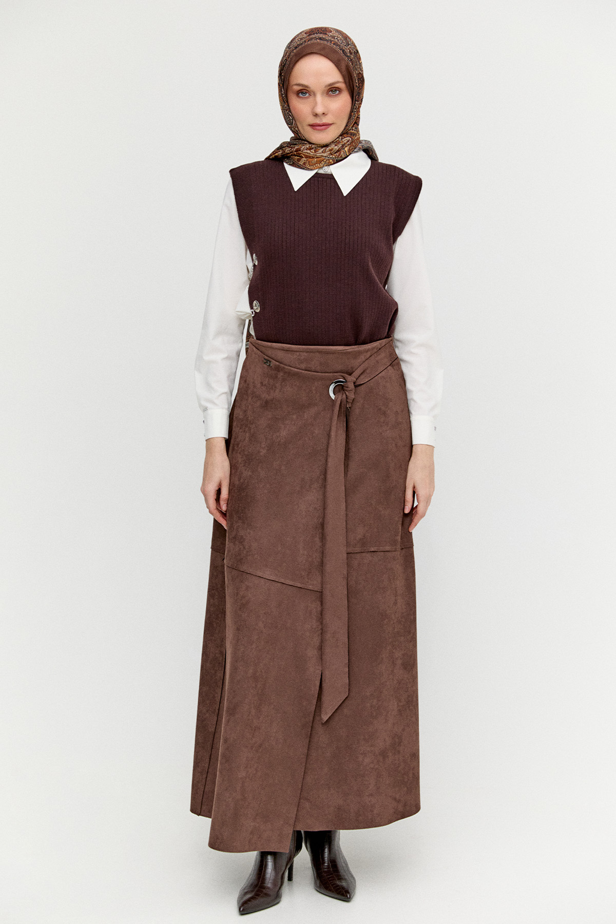 Süet Görünümlü Anvelop Etek, Tesettür Giyim