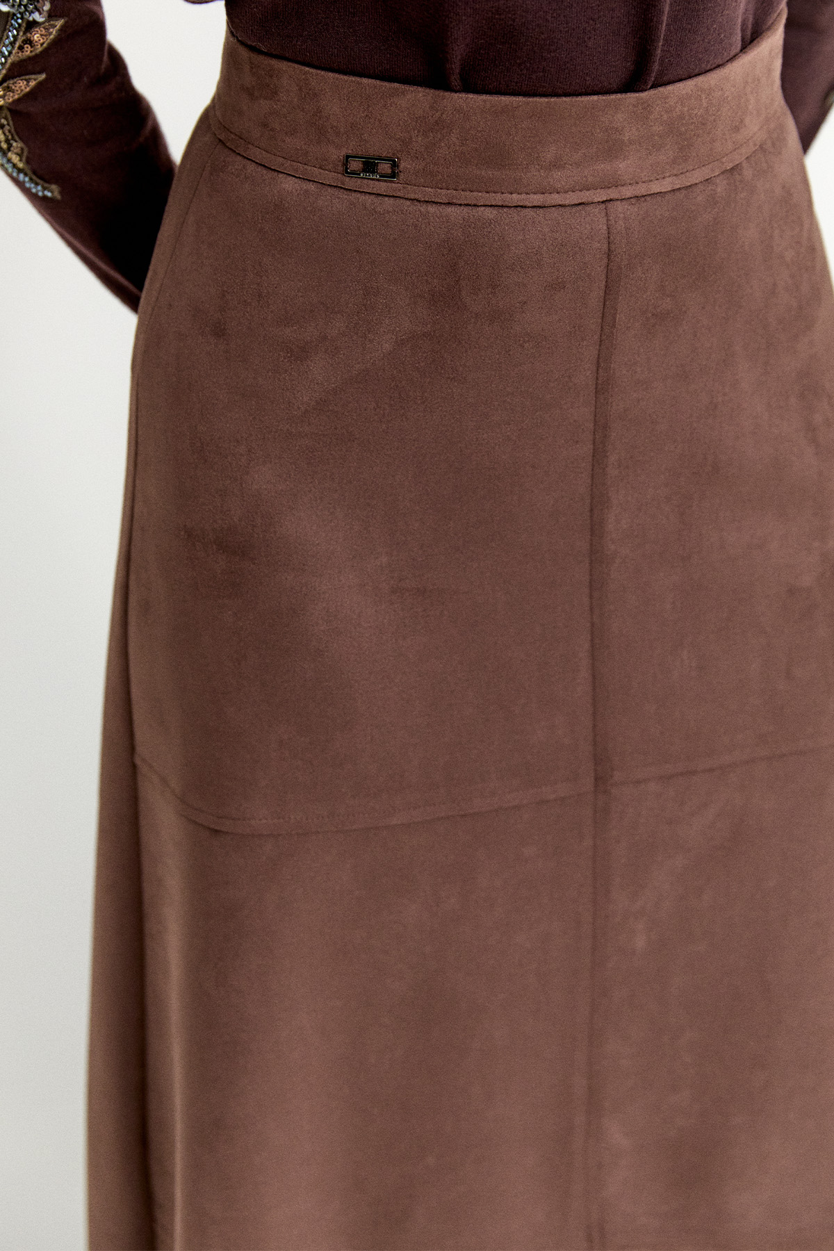 Parçalı Süet Görünümlü Etek, Tesettür Giyim