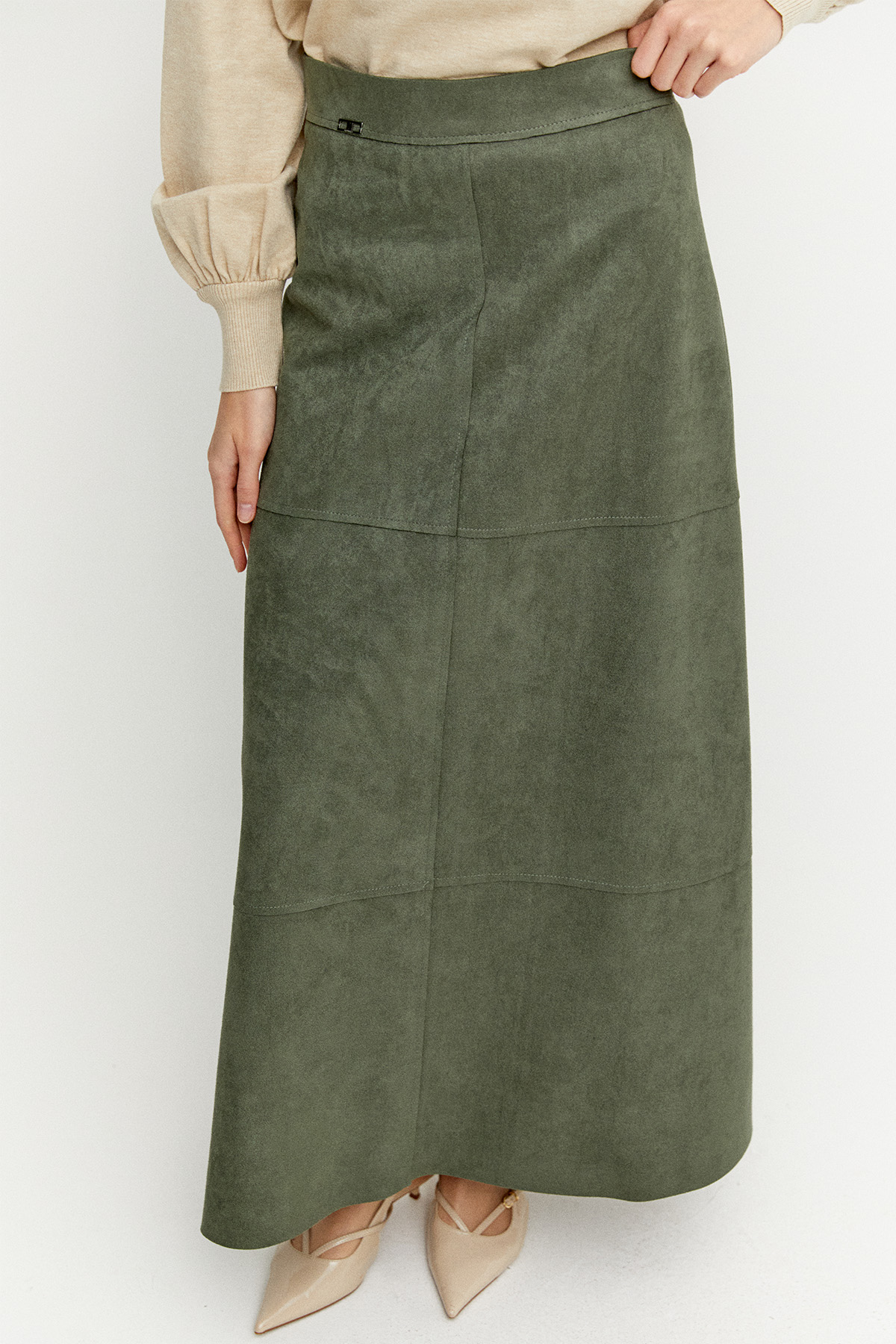 Parçalı Süet Görünümlü Etek, Tesettür Giyim