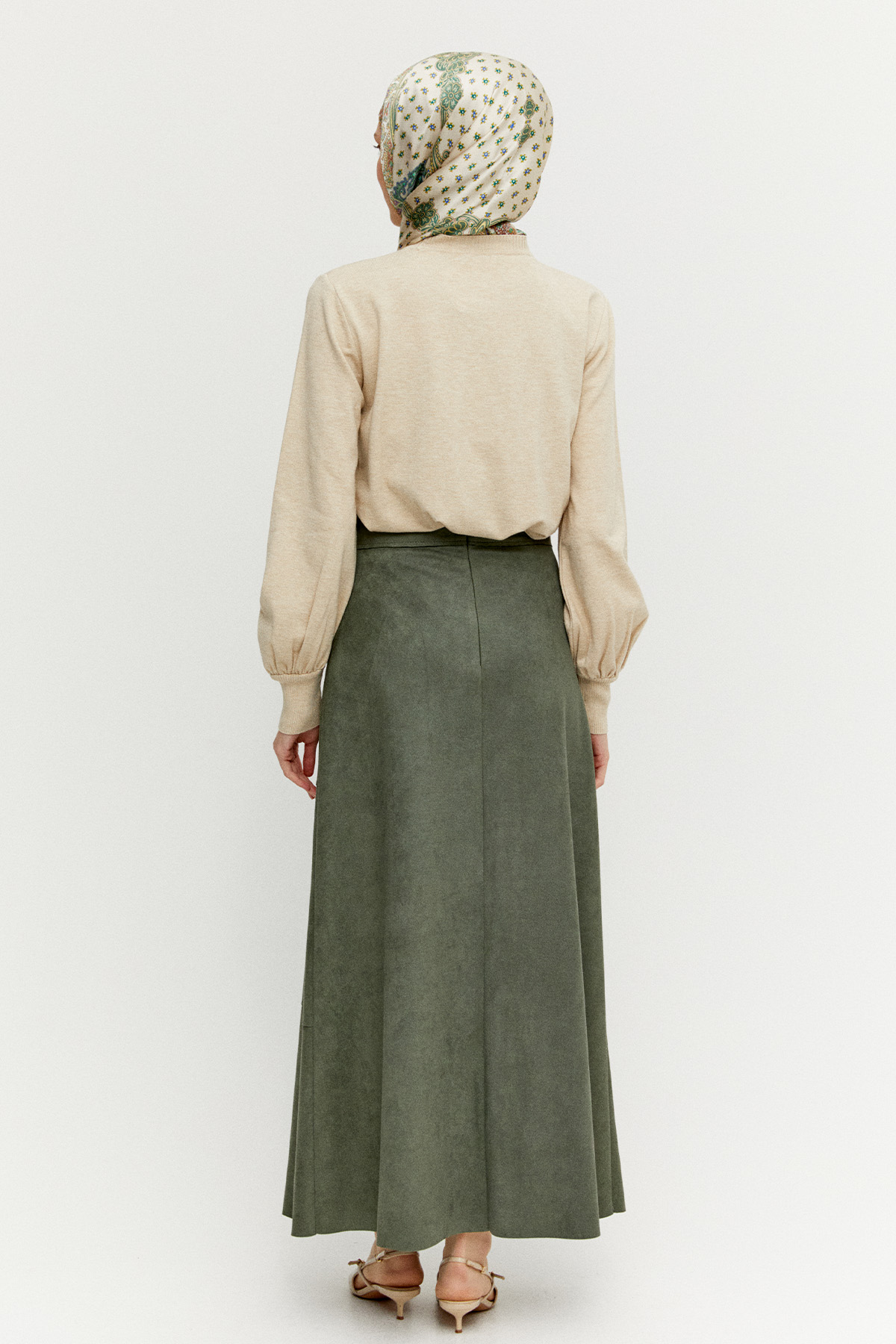 Parçalı Süet Görünümlü Etek, Tesettür Giyim