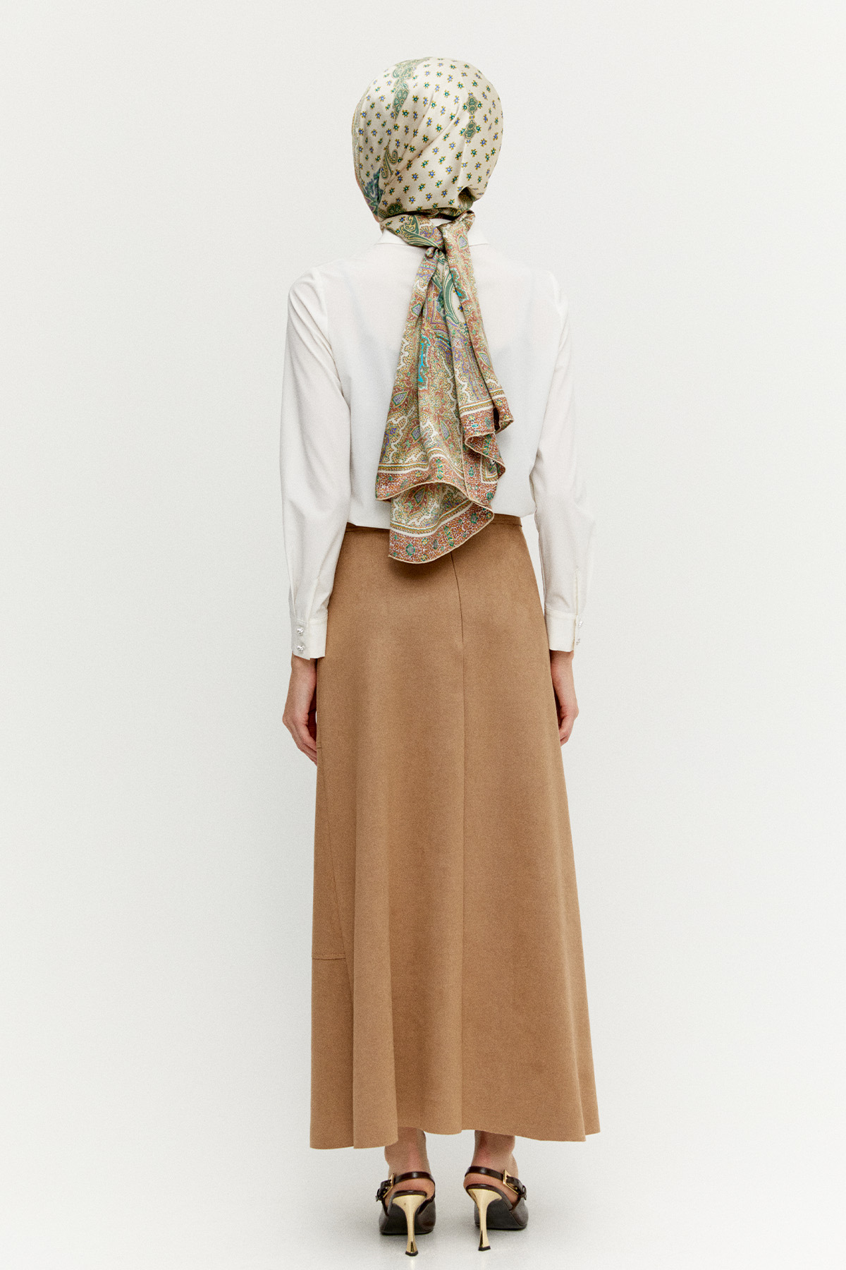 Parçalı Süet Görünümlü Etek, Tesettür Giyim