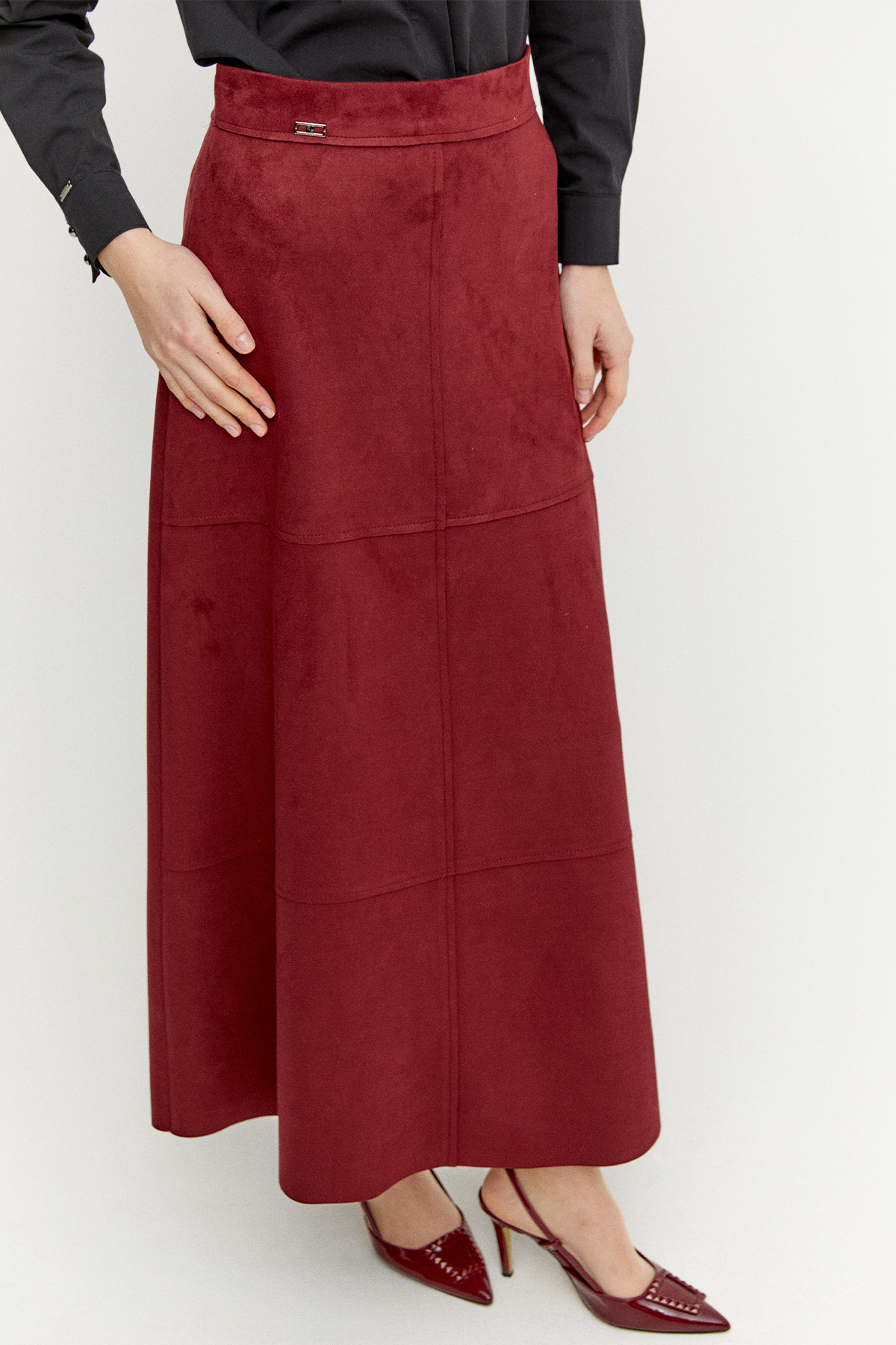 Parçalı Süet Görünümlü Etek, Tesettür Giyim