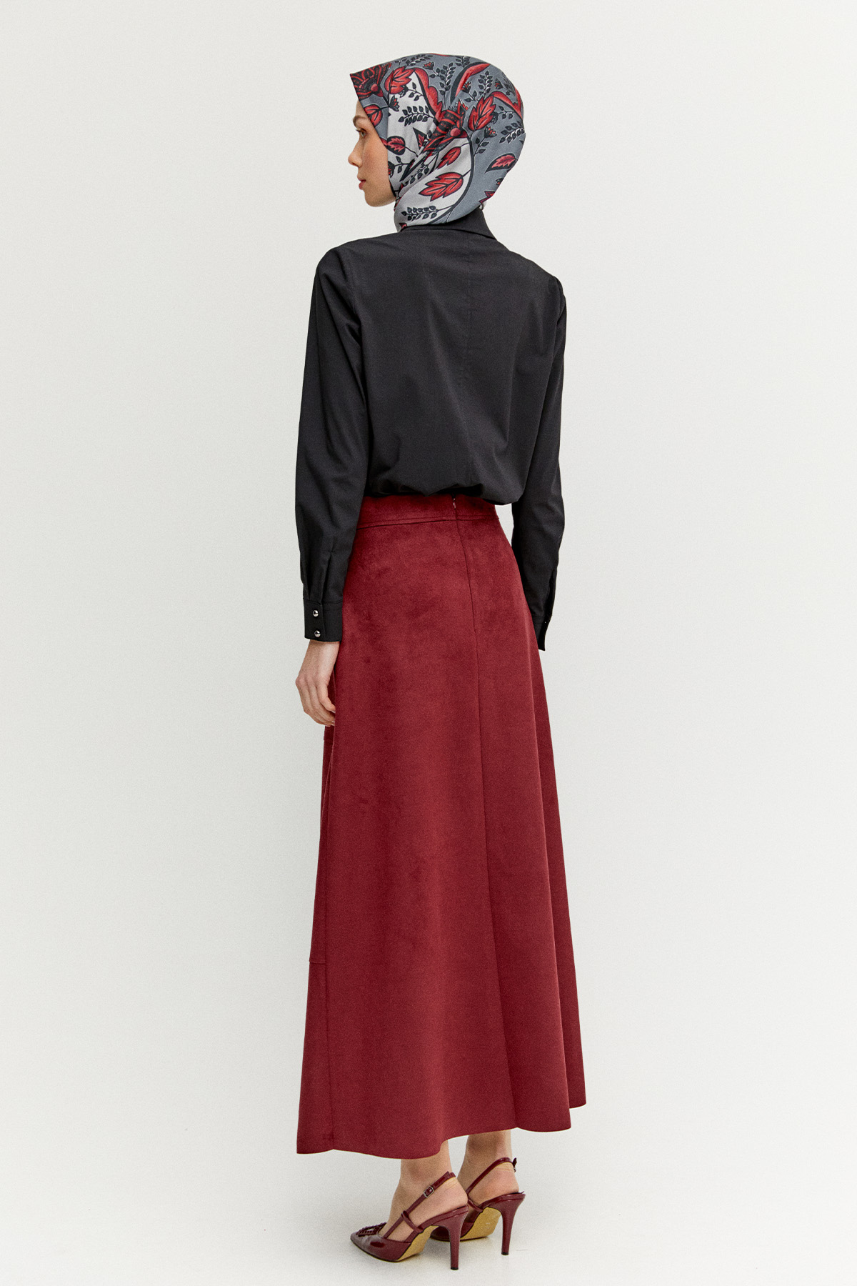 Parçalı Süet Görünümlü Etek, Tesettür Giyim