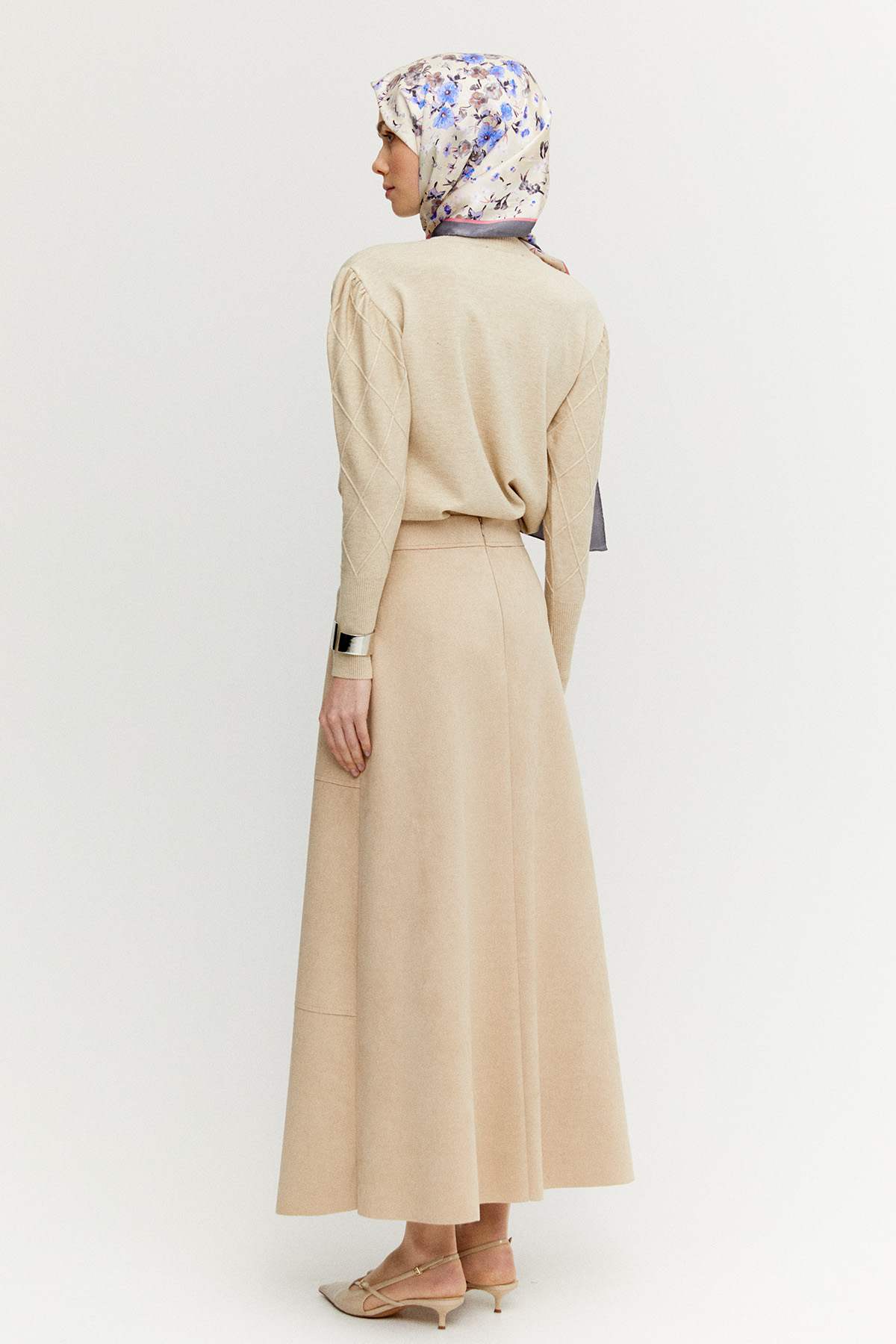 Parçalı Süet Görünümlü Etek, Tesettür Giyim