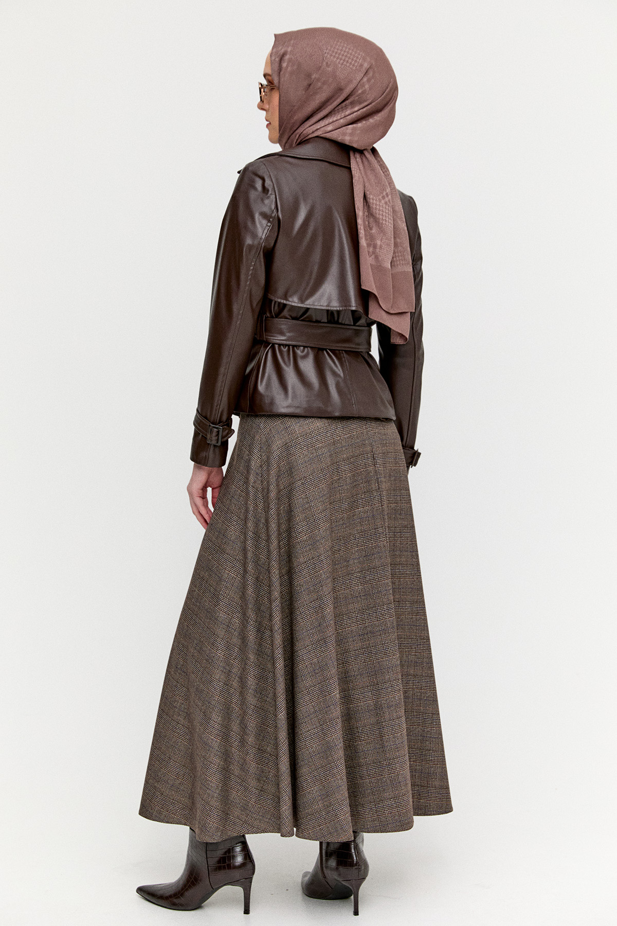 Ekose Evaze Midi Etek, Tesettür Giyim