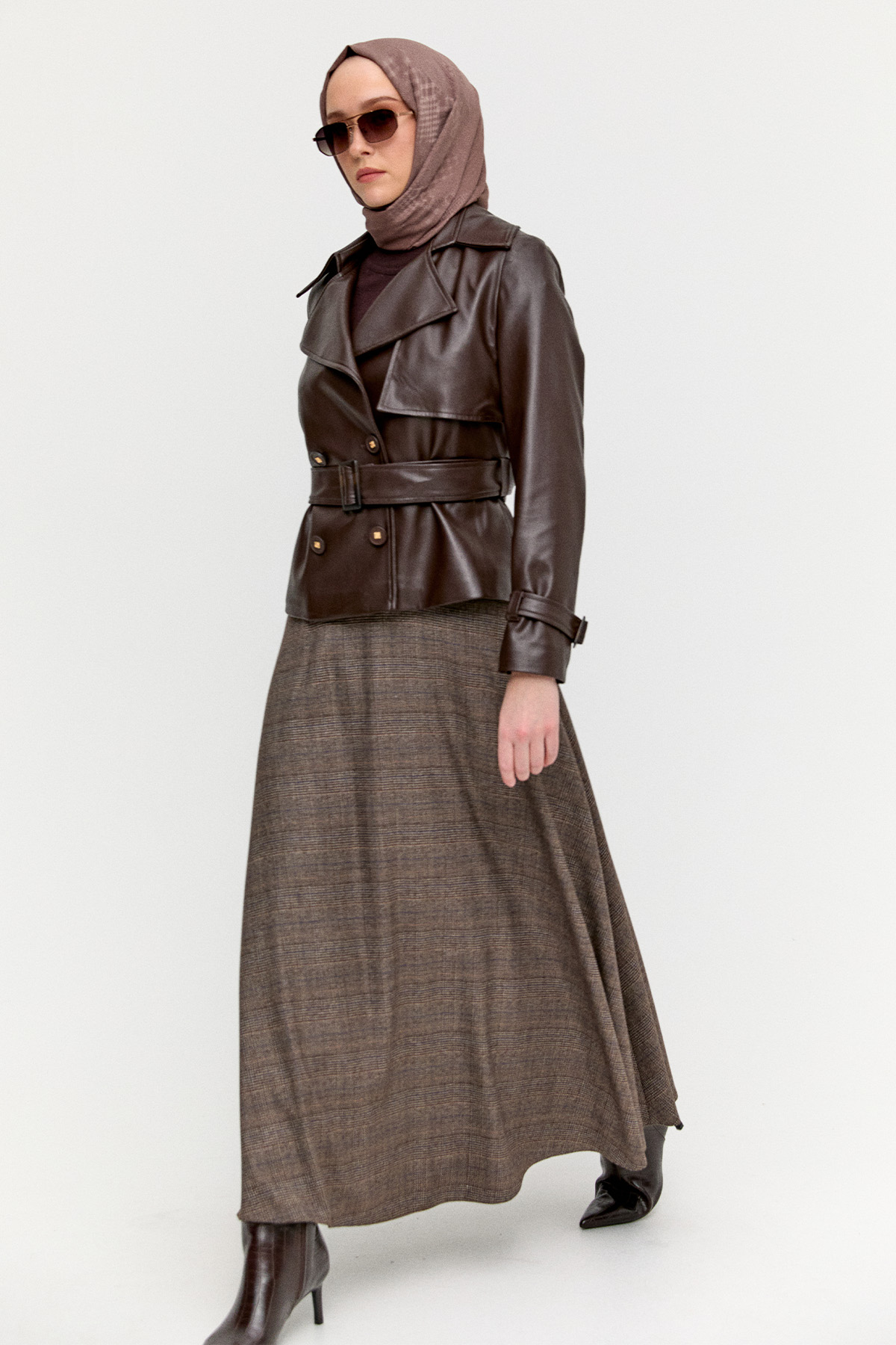 Ekose Evaze Midi Etek, Tesettür Giyim