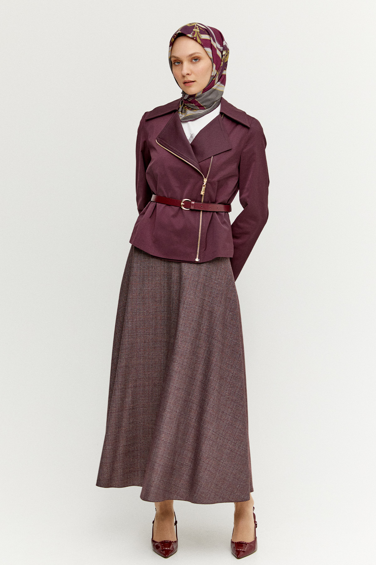 Ekose Evaze Midi Etek, Tesettür Giyim