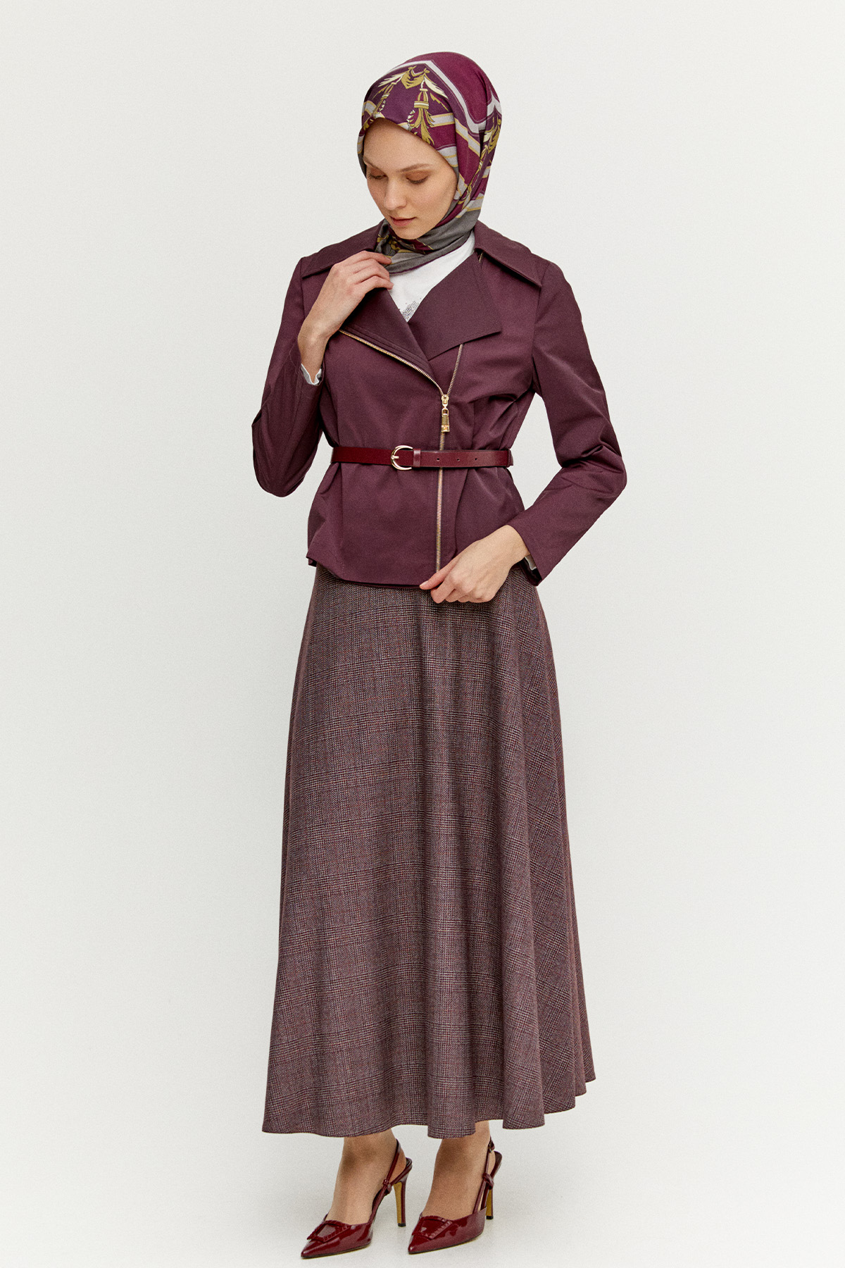 Ekose Evaze Midi Etek, Tesettür Giyim