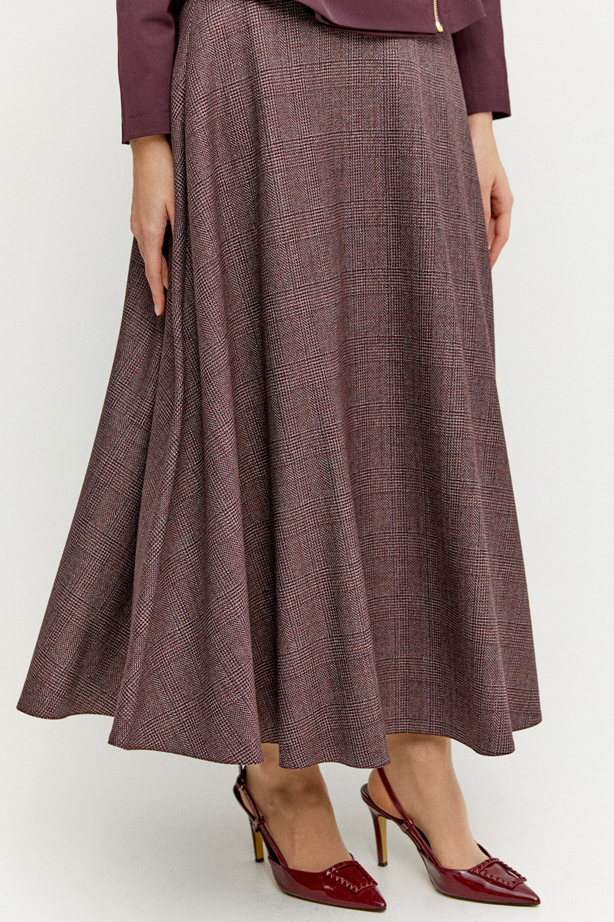 Ekose Evaze Midi Etek, Tesettür Giyim