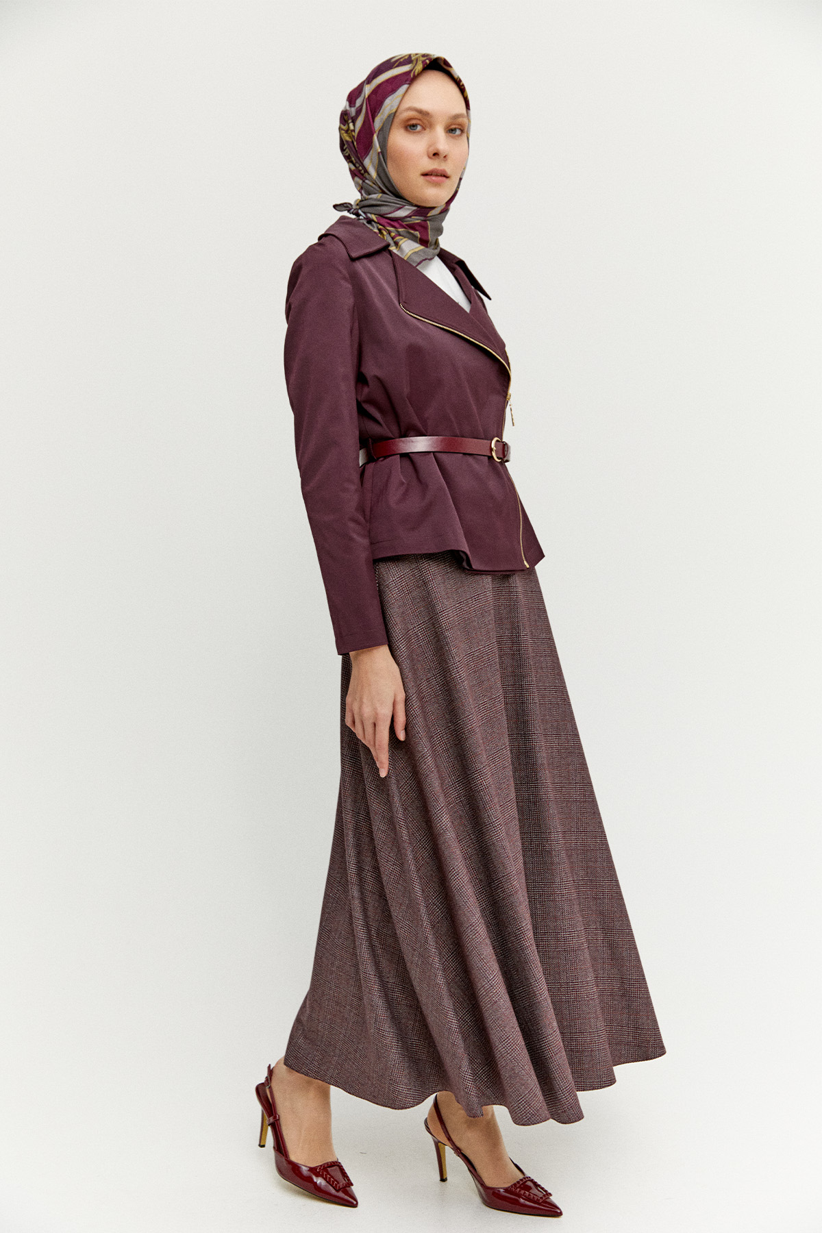 Ekose Evaze Midi Etek, Tesettür Giyim