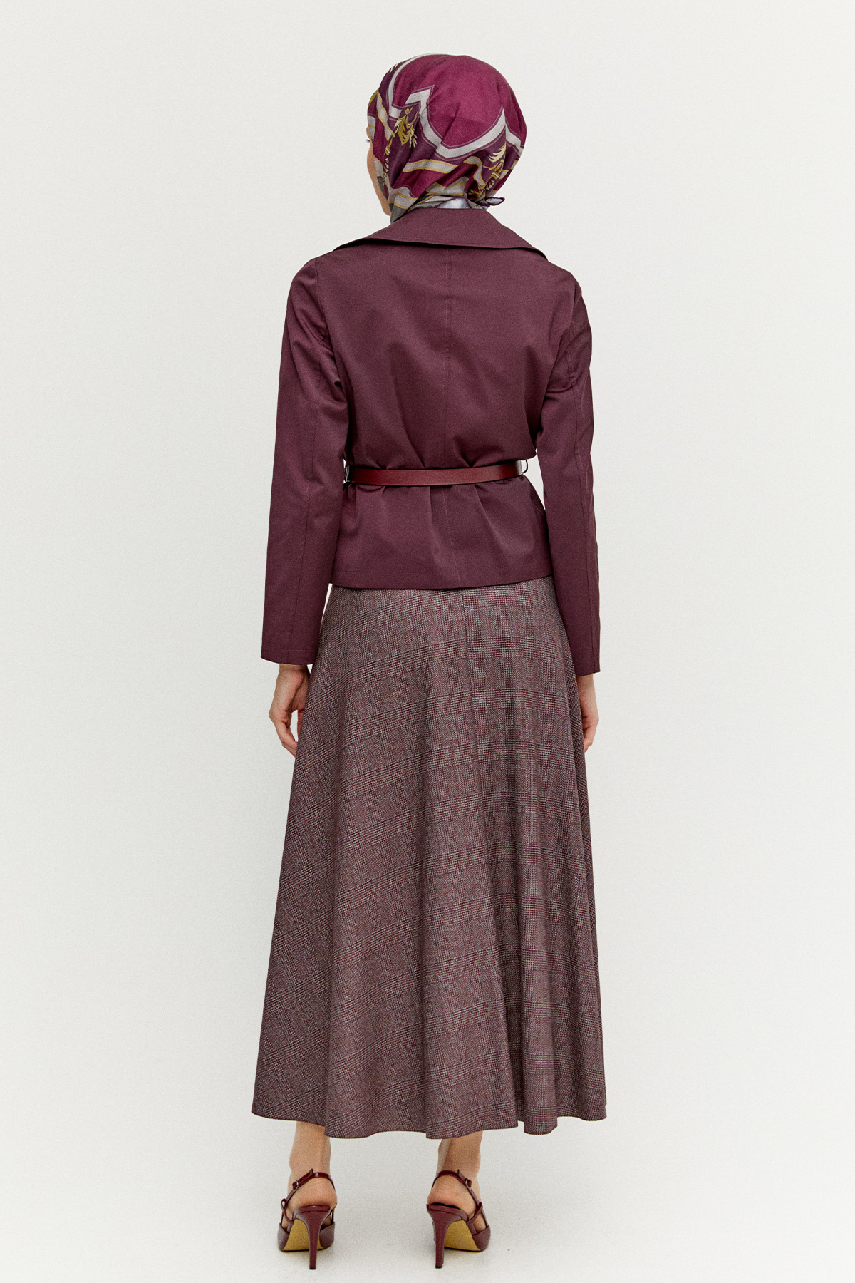 Ekose Evaze Midi Etek, Tesettür Giyim