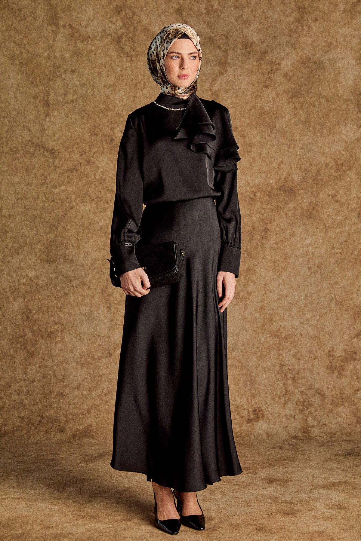 Volanlı Saten Kısa Gömlek