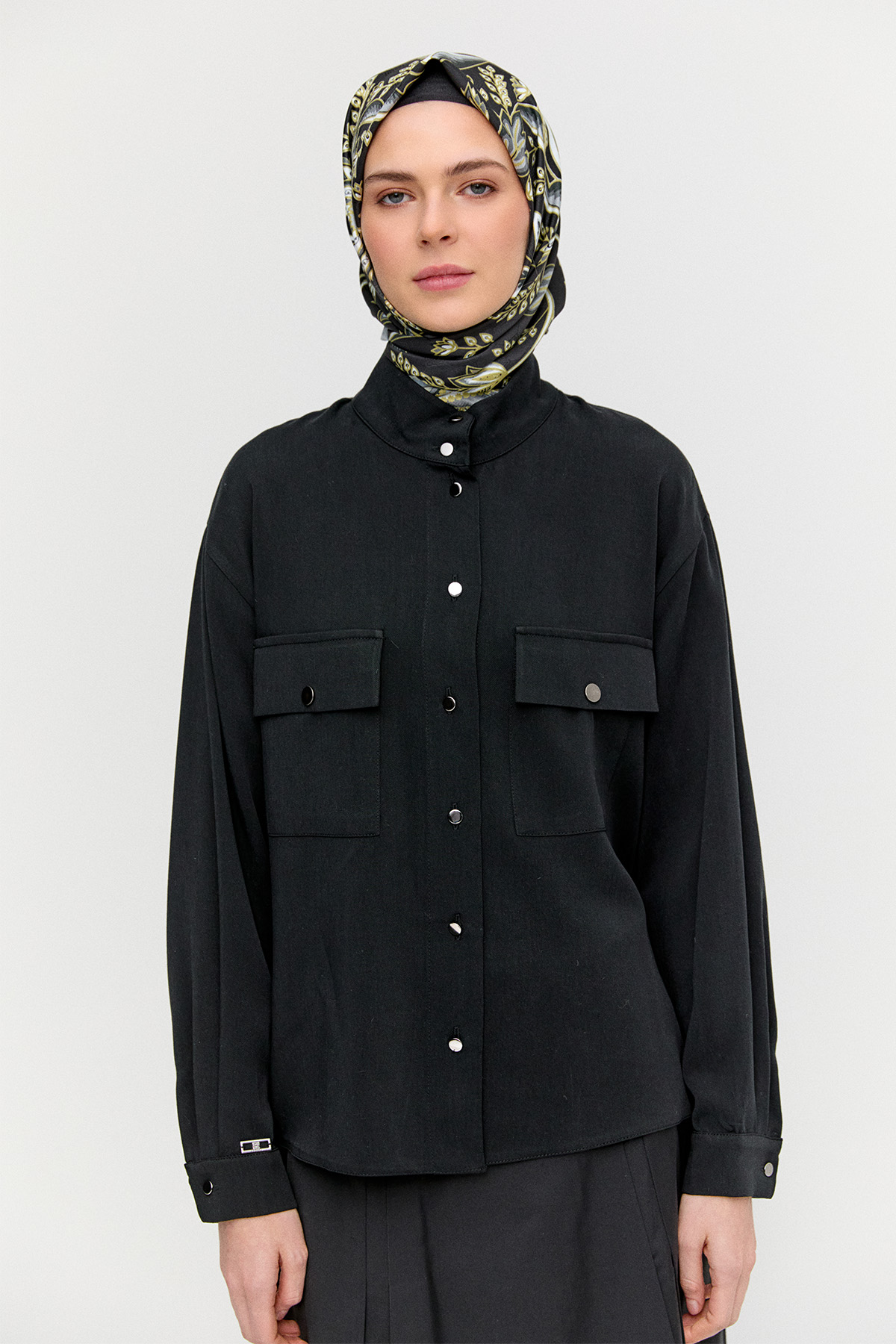 Çift Cepli Lyocell Gömlek, Tesettür Giyim