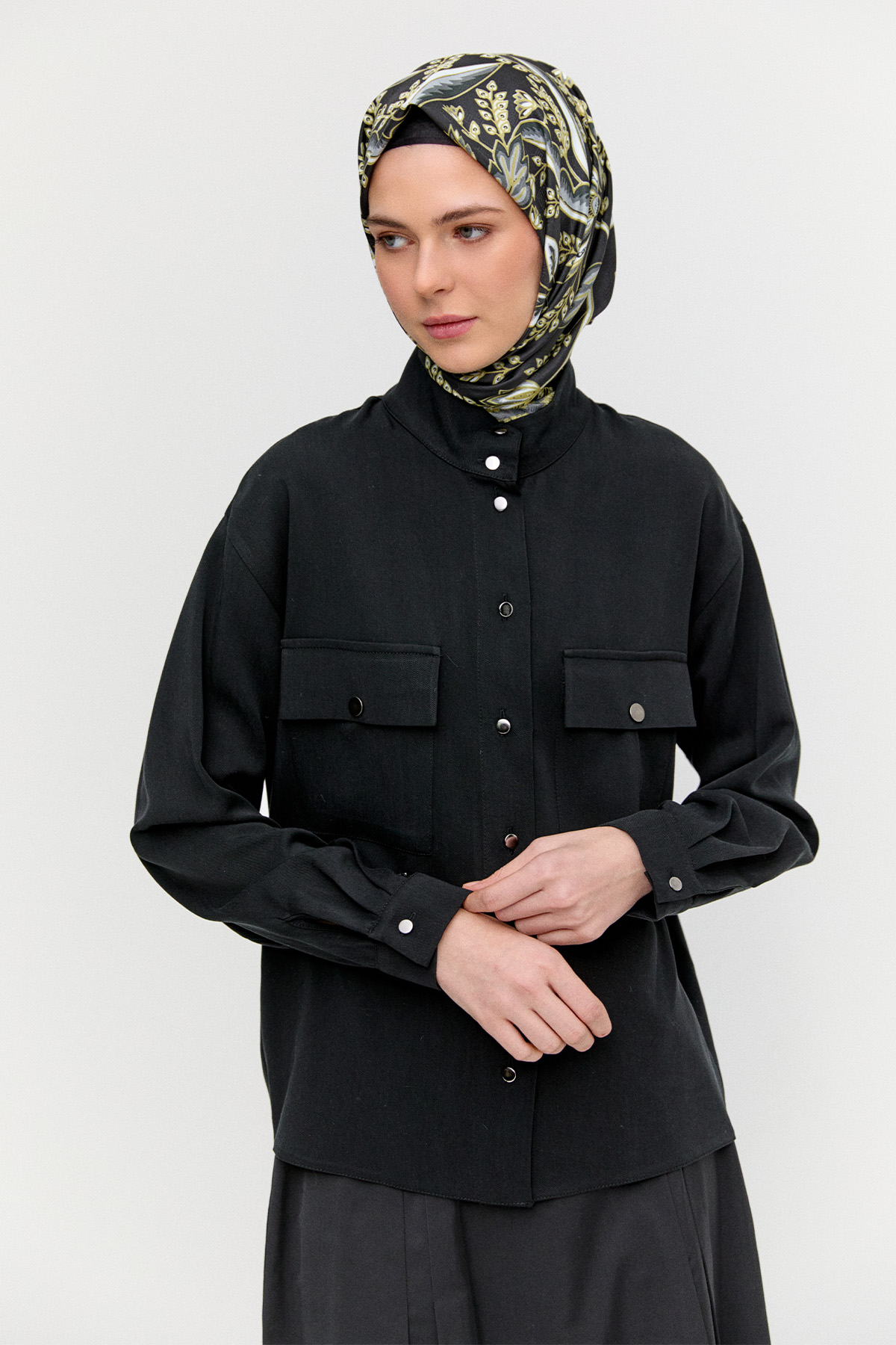 Çift Cepli Lyocell Gömlek, Tesettür Giyim