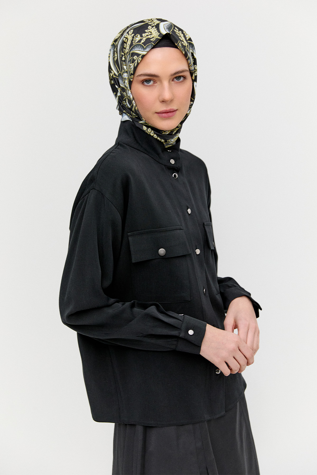 Çift Cepli Lyocell Gömlek, Tesettür Giyim