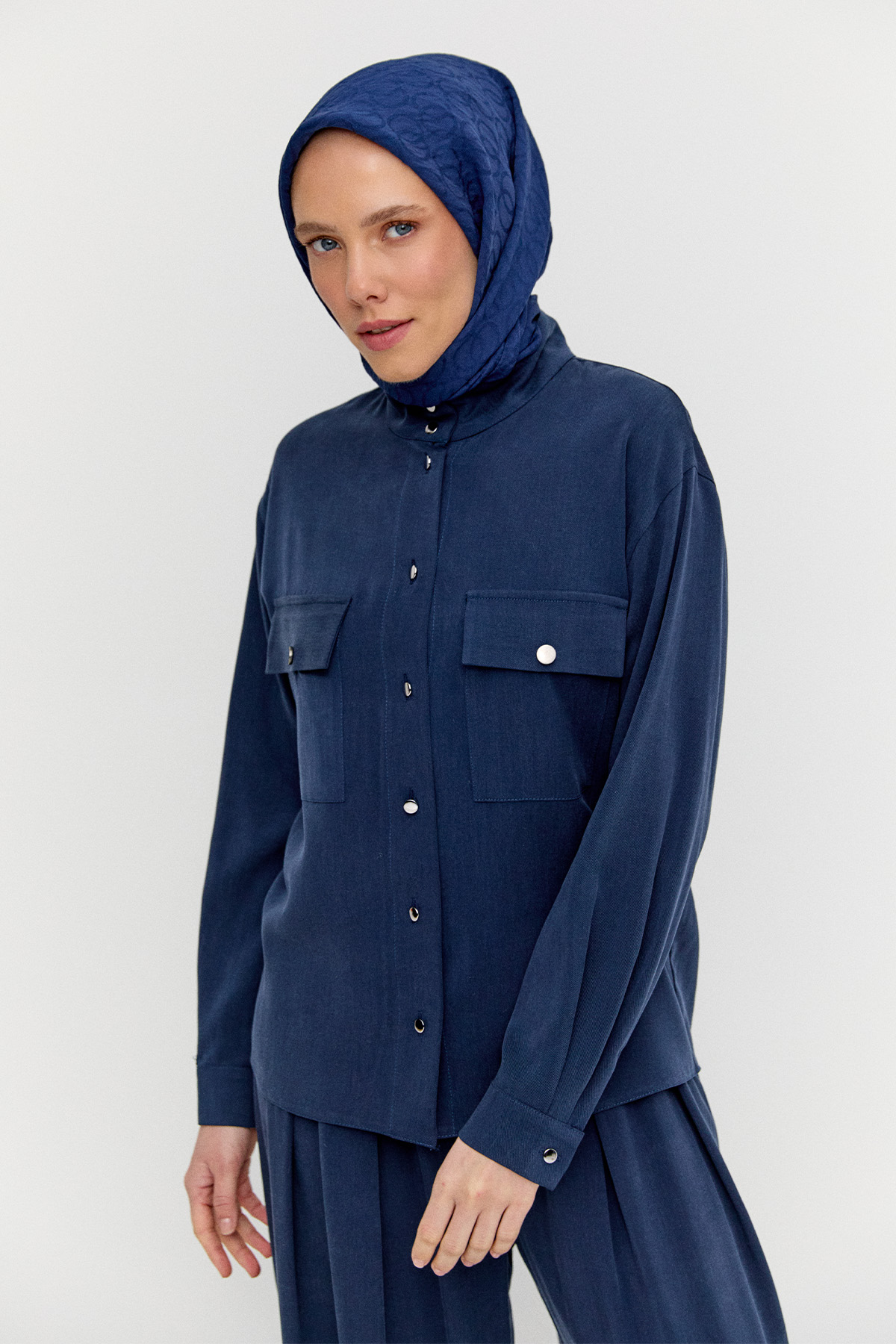 Çift Cepli Lyocell Gömlek, Tesettür Giyim