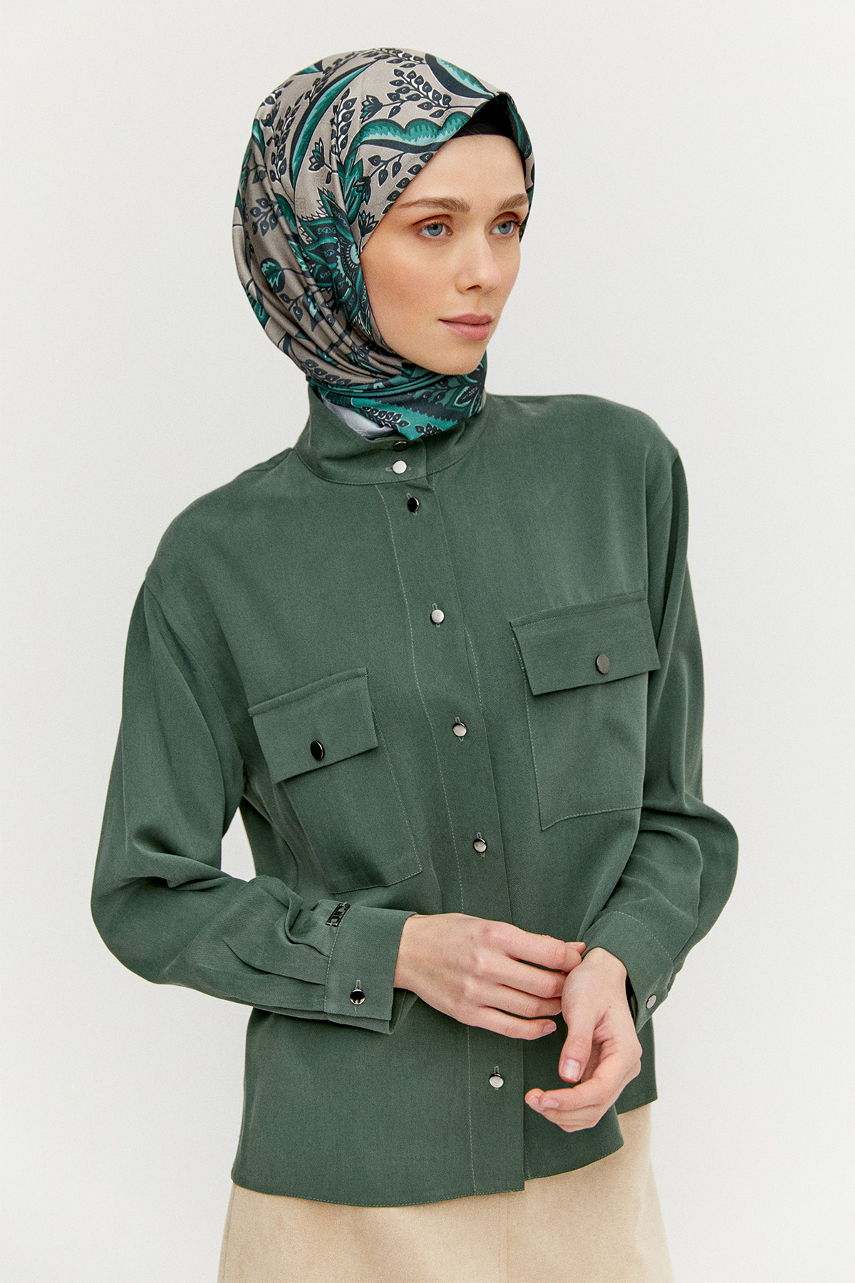 Çift Cepli Lyocell Gömlek, Tesettür Giyim