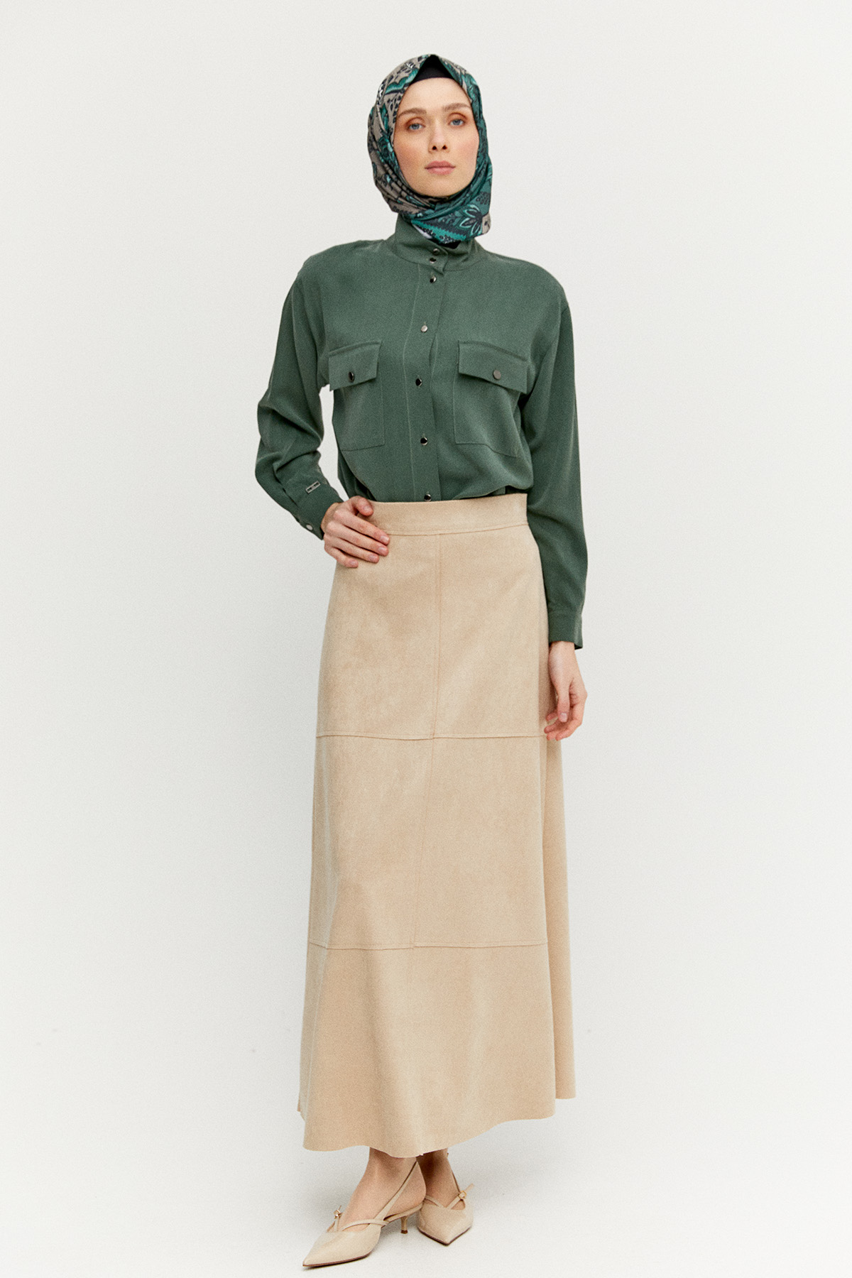 Çift Cepli Lyocell Gömlek, Tesettür Giyim