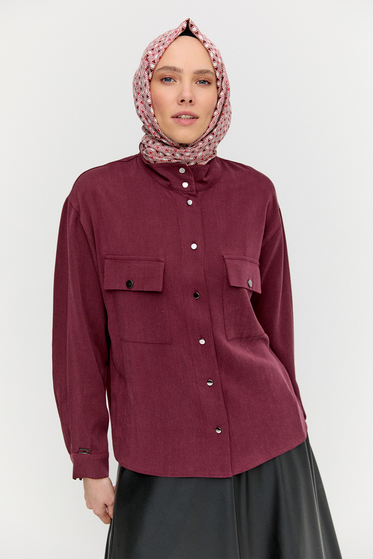 Çift Cepli Lyocell Gömlek, Tesettür Giyim