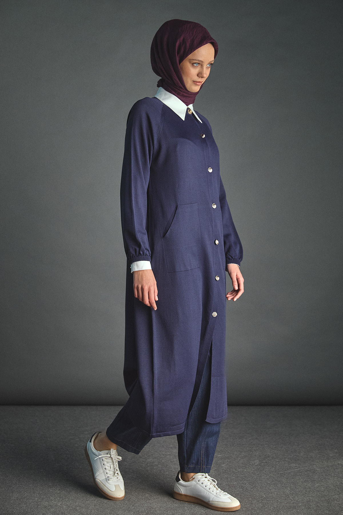 Lastik Manşetli Uzun Triko Hırka