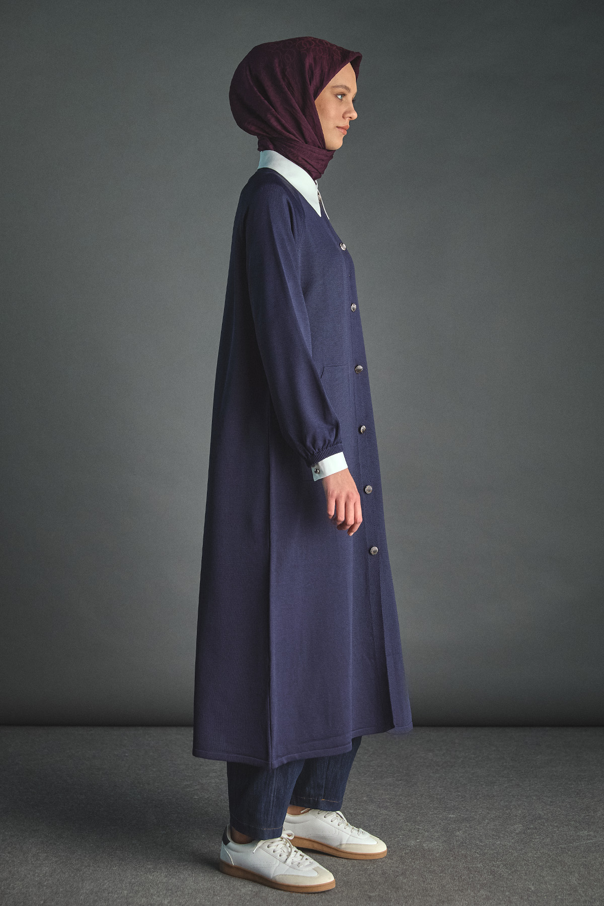 Lastik Manşetli Uzun Triko Hırka