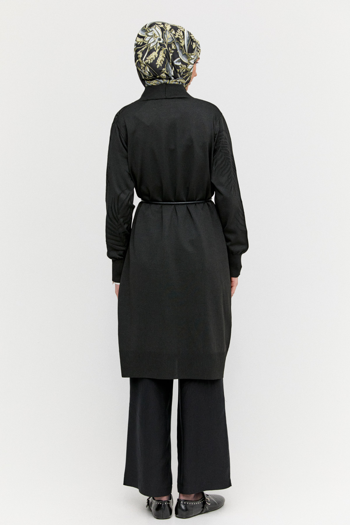 Yaprak Desenli Şal Yaka Triko Hırka, Tesettür Giyim