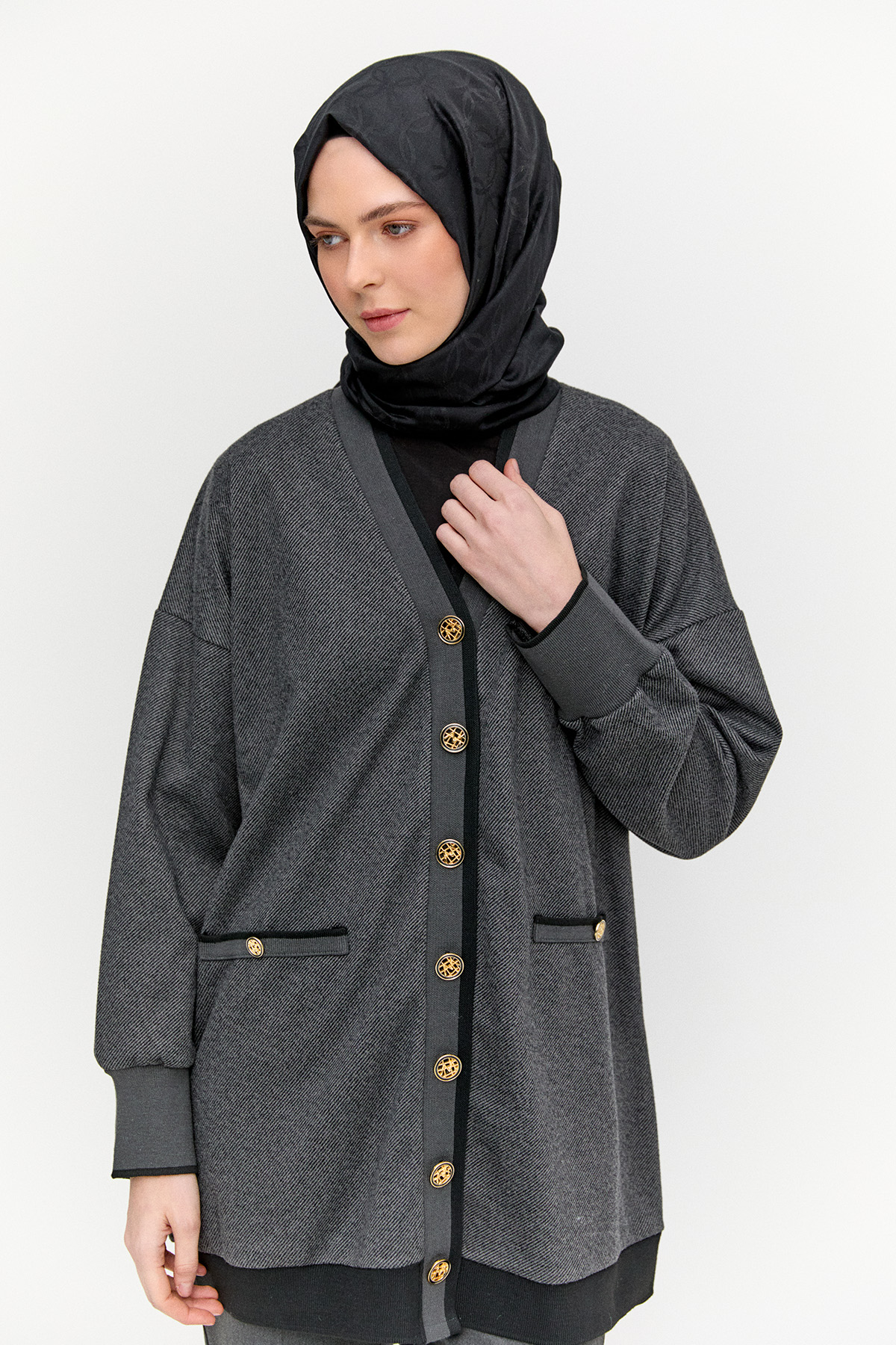 Düğme Detaylı Ribanalı Hırka, Tesettür Giyim