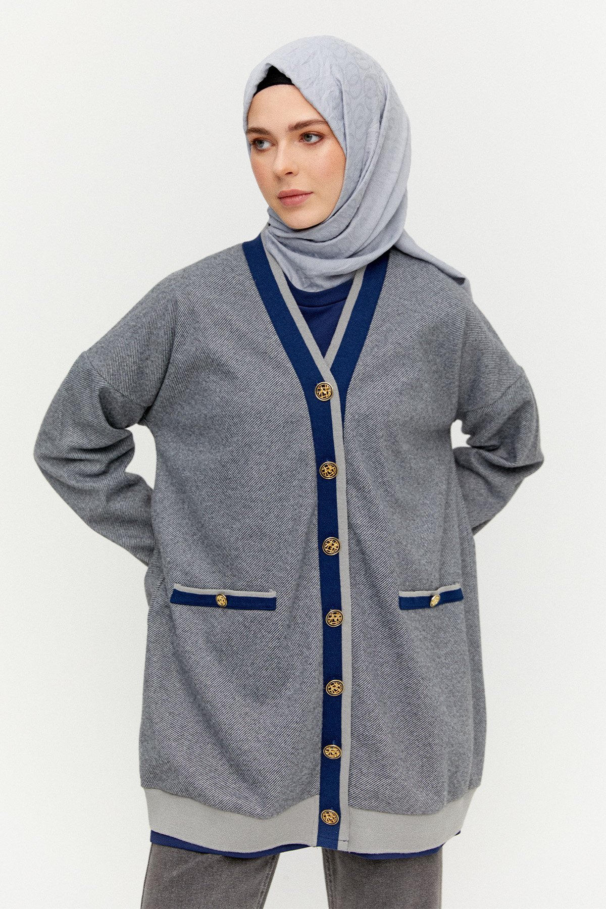 Düğme Detaylı Ribanalı Hırka