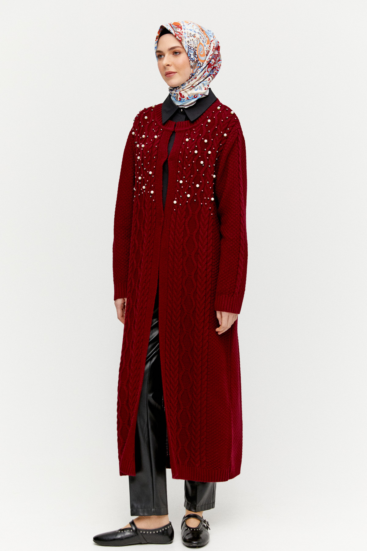 Taş ve İnci Detaylı Uzun Hırka