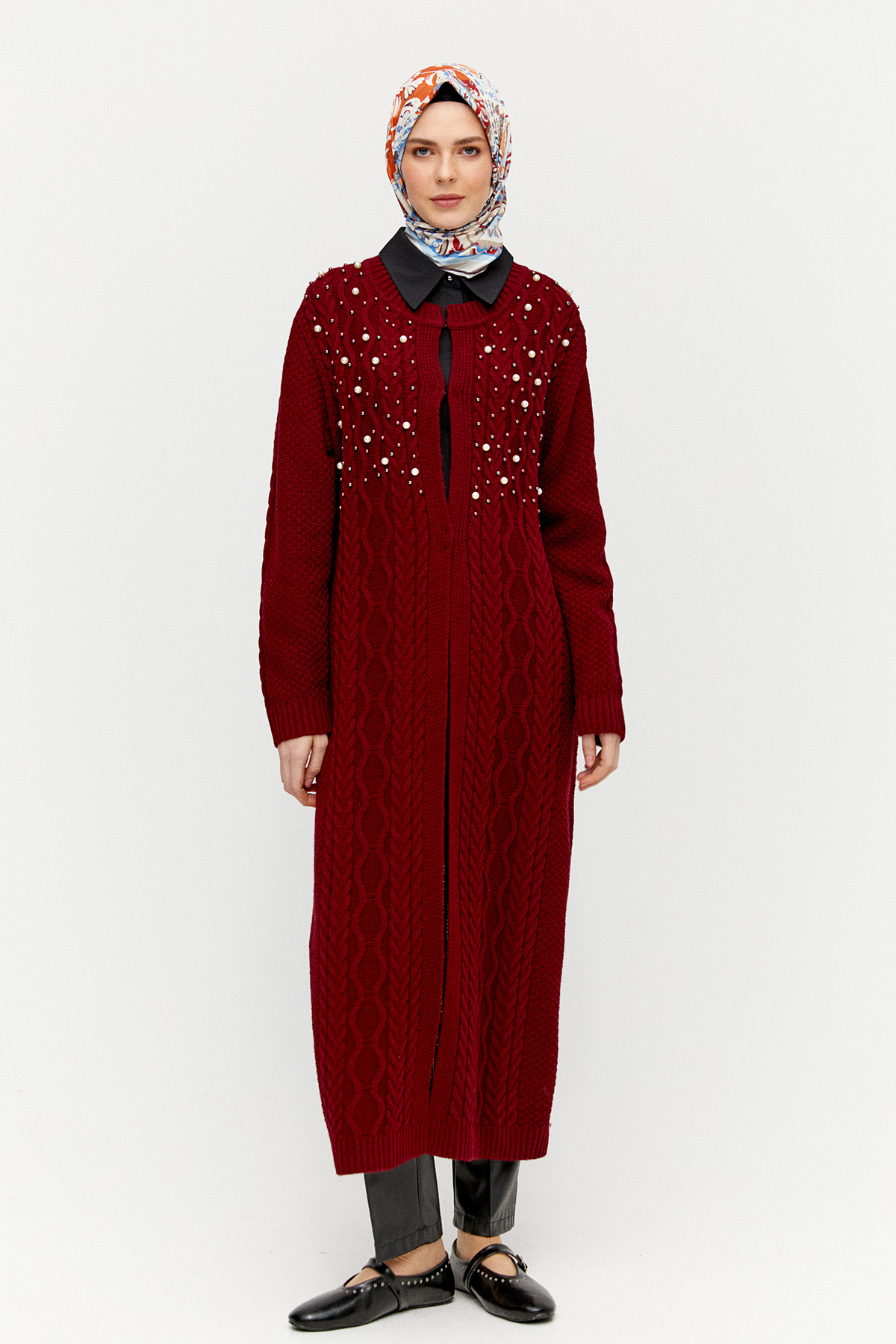 Taş ve İnci Detaylı Uzun Hırka