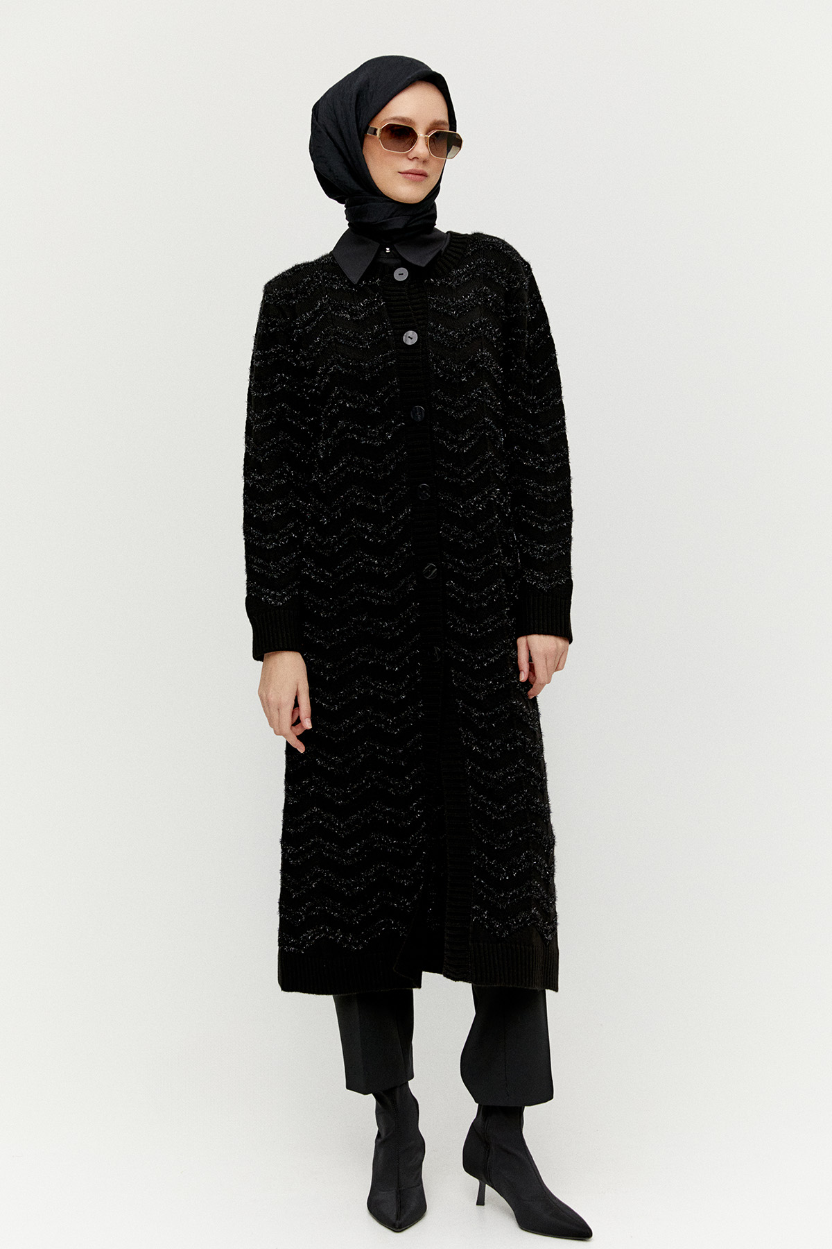 Simli Uzun Triko Hırka