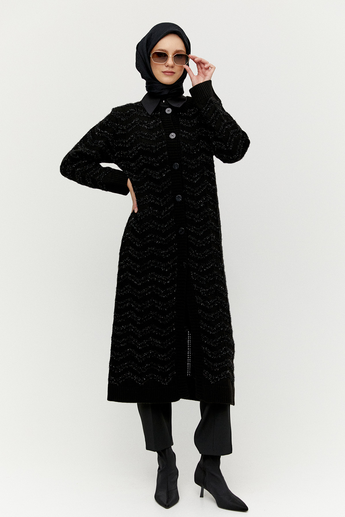 Simli Uzun Triko Hırka