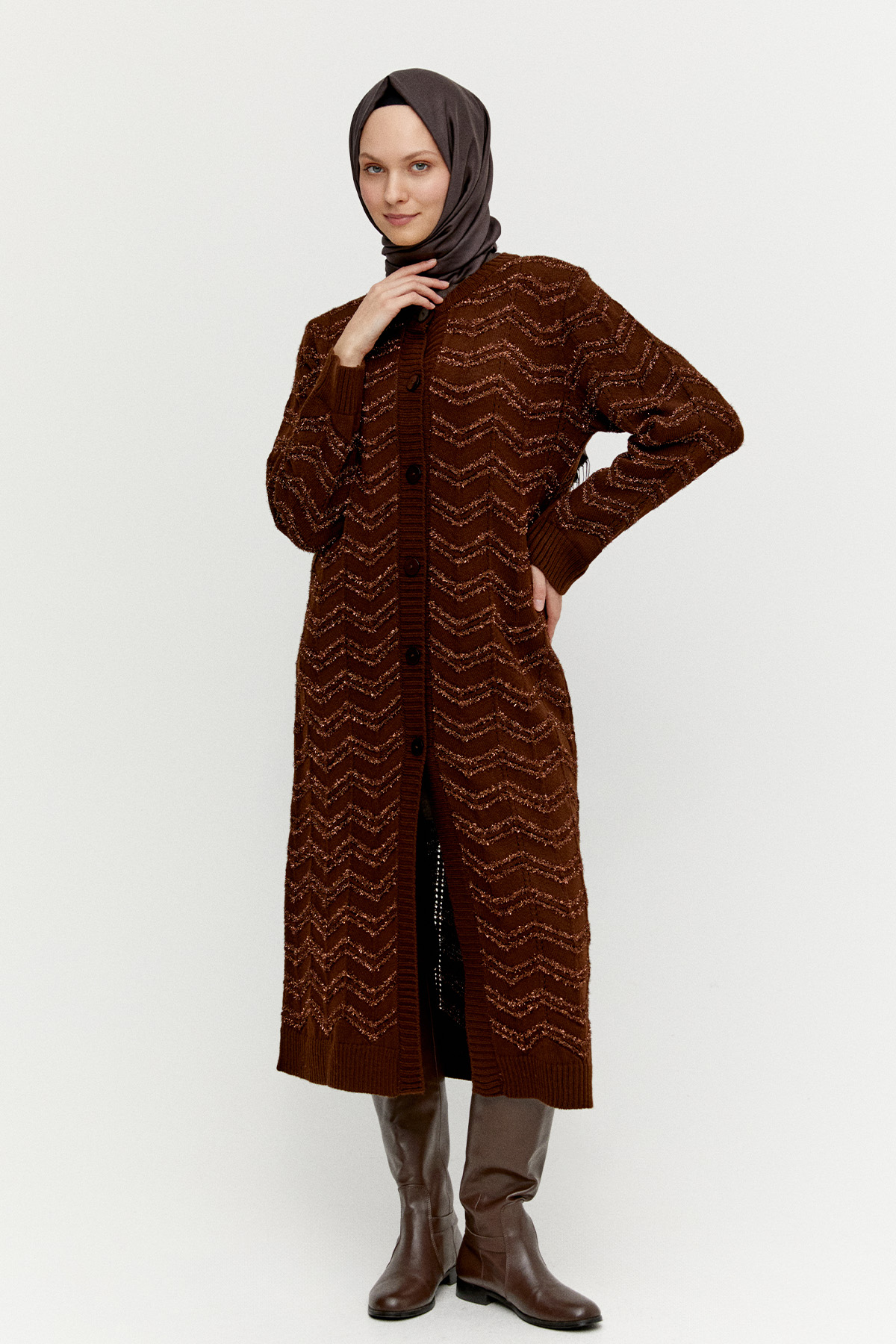 Simli Uzun Triko Hırka