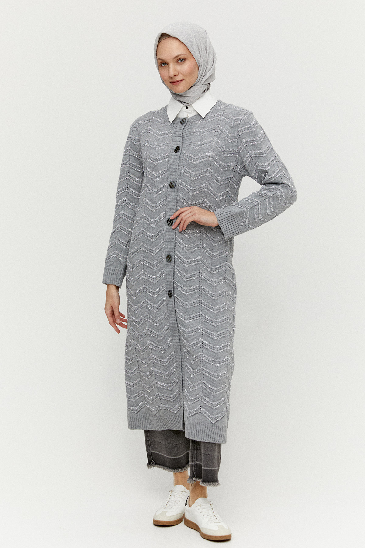 Simli Uzun Triko Hırka