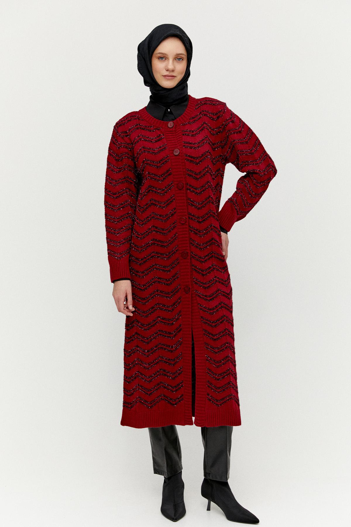 Simli Uzun Triko Hırka