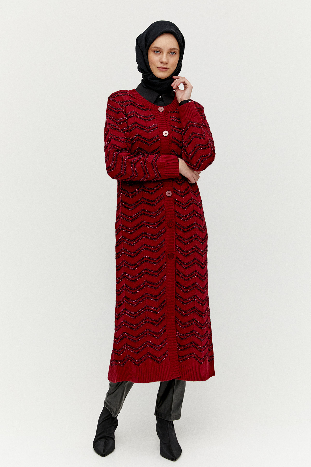 Simli Uzun Triko Hırka