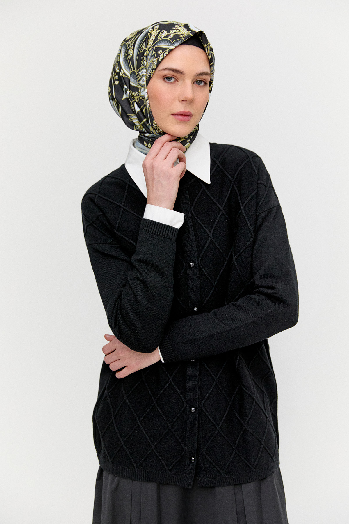 Baklava Desenli Triko Hırka, Tesettür Giyim