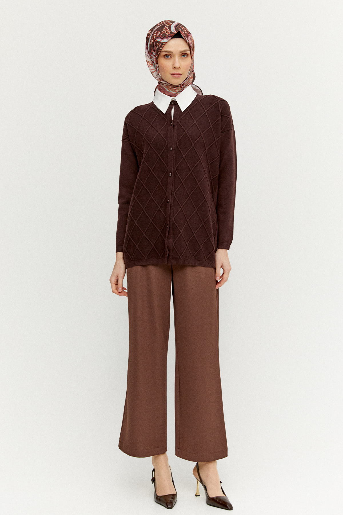 Baklava Desenli Triko Hırka, Tesettür Giyim